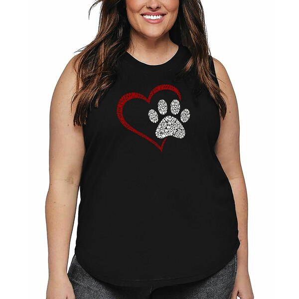 エルエーポップアート レディース カットソー トップス Plus Size Paw Heart Word Art Tank Top Black