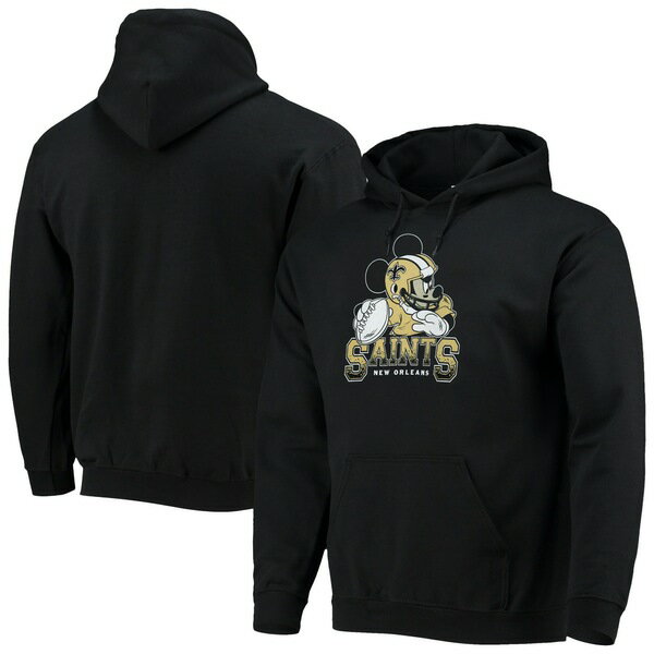 ジャンクフード メンズ パーカー・スウェットシャツ アウター New Orleans Saints Junk Food Disney Mickey Quarterback Pullover Hoodie Black