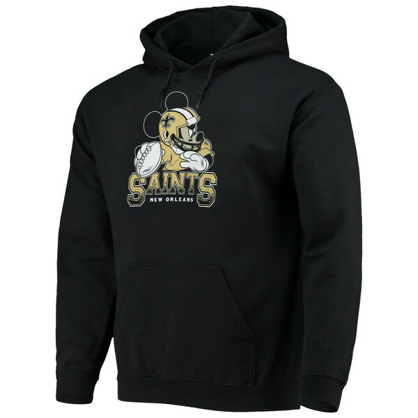 ジャンクフード メンズ パーカー・スウェットシャツ アウター New Orleans Saints Junk Food Disney Mickey Quarterback Pullover Hoodie Black