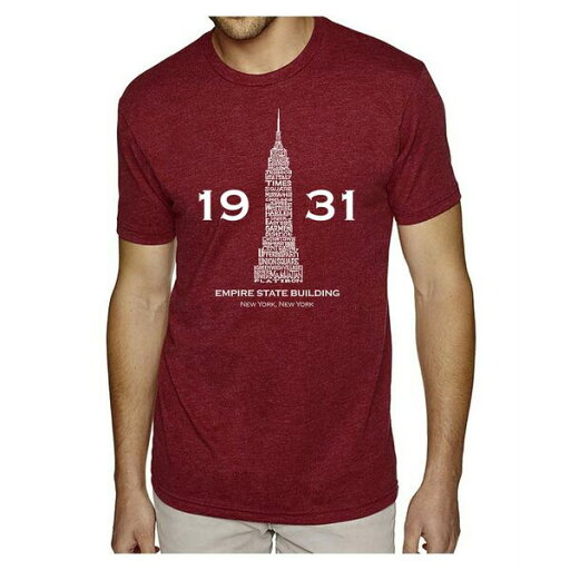 エルエーポップアート メンズ Tシャツ トップス Men's Premium Word Art T-shirt - Empire State Building Burgundy エルエーポップアート メンズ Tシャツ トップス Men's Premium Word Art T-shirt - Empire State Building Burgundy