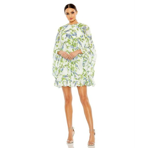 マックダガル レディース ワンピース トップス Women's Floral Print High Neck Ruffle Hem Cape Mini Dress White multi マックダガル レディース ワンピース トップス Women's Floral Print High Neck Ruffle Hem Cape Mini Dress White multi