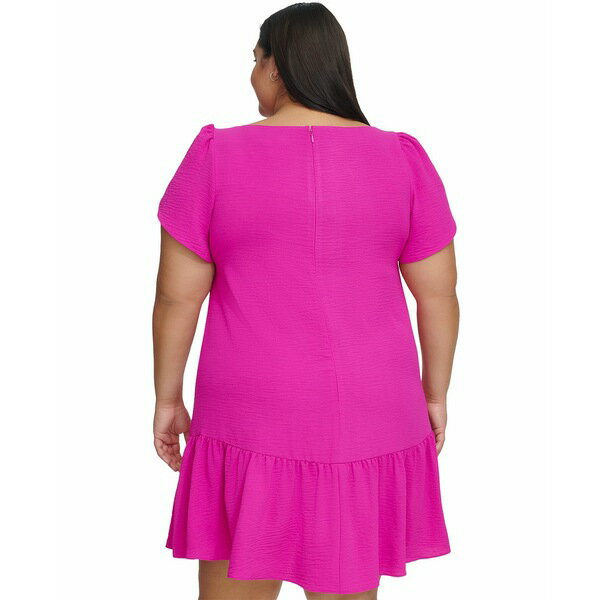 ダナ キャラン ニューヨーク レディース ワンピース トップス Plus Size Tulip-Sleeve Ruffled-Hem Shift Dress Power Pink