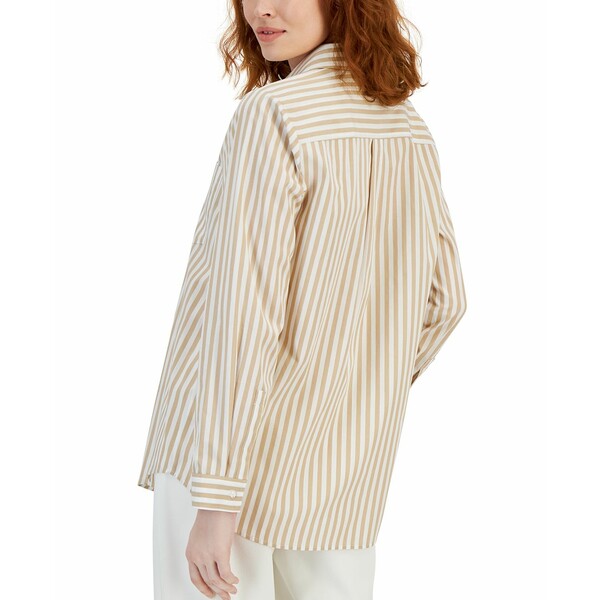 タハリエーエスエル レディース シャツ トップス Women\'s Cotton Striped Shirt Sand/White