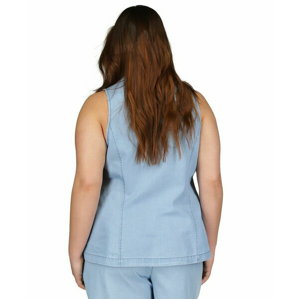 マイケルコース レディース カットソー トップス Plus Size Sleeveless Button-Front Top Sky Blue Wash