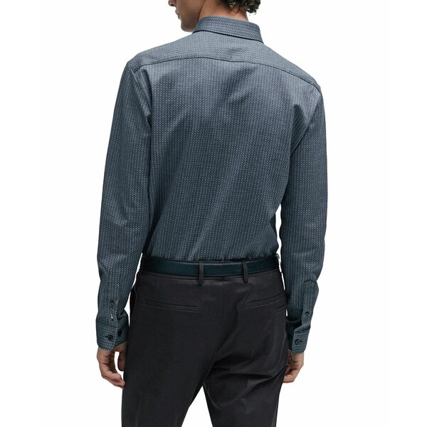 ヒューゴボス メンズ シャツ トップス Men's Structured Cotton Jacquard Slim-Fit Dress Shirt Dark Blue