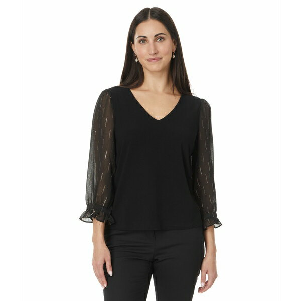 セセ レディース シャツ トップス 3/4 Sleeve Mixed Media Knit Top Rich Black