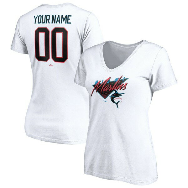 ファナティクス レディース Tシャツ トップス Miami Marlins Fanatics Branded Women's Hometown Legend Personalized Name & Number VNeck TShirt White