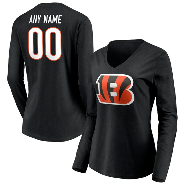 եʥƥ ǥ T ȥåץ Cincinnati Bengals Fanatics Branded Women's Team Authentic Personalized Name & Number Long Sleeve VNeck TShirt Black