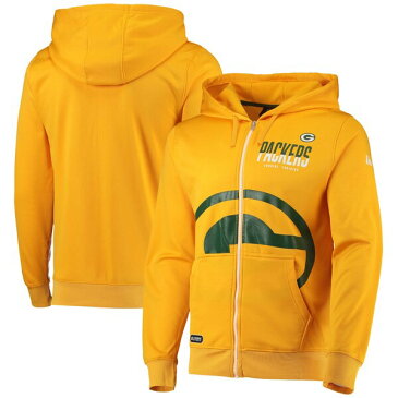 ニューエラ メンズ パーカー・スウェットシャツ アウター Green Bay Packers New Era Drill Combine Authentic FullZip Hoodie Jacket Gold