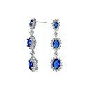uO fB[X sAXCO ANZT[ Long Royal Blue Triple Oval Halo Simulated Sapphire CZ Chandelier Earrings For Women Cubic Zirconia Rhodium Plated Brass Blue