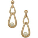 ANC fB[X sAXCO ANZT[ Gold-Tone Link & Imitation Pearl Clip-On Linear Drop Earrings Crystal