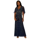 アドリアナ パペル レディース ワンピース トップス Women's Embellished Cape-Sleeve Gown Light Navy