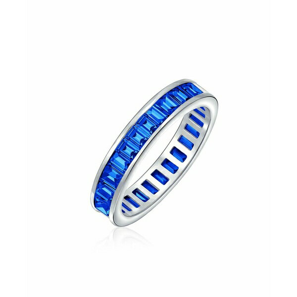 ブリング レディース リング アクセサリー Cubic Zirconia Channel Set Rectangle Baguette CZ Eternity Ring Band Yellow Gold Plated .925 Sterling Silver 4MM Stackable Rings Blue