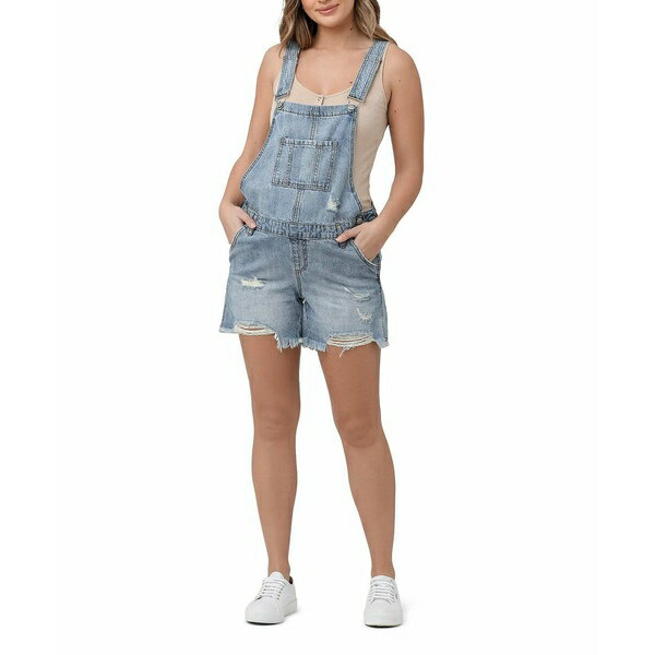 ライプ マタニティ レディース スカート ボトムス Maternity Denim Short Overalls Pale blue