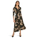 カルバンクライン レディース ワンピース トップス 3/4 Sleeve Matte Jersey Maxi Dress Black/Oyster Multi