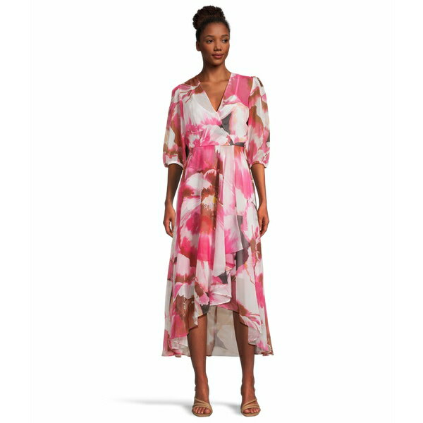 カルバンクライン レディース ワンピース トップス Chiffon Floral Faux Wrap Hibiscus Multi
