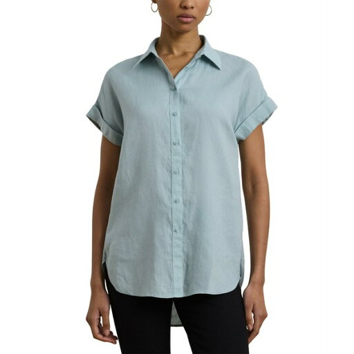 ラルフローレン レディース シャツ トップス Petite Relaxed Fit Linen Short Sleeve Shirt Aqua Pearl ラルフローレン レディース シャツ トップス Petite Relaxed Fit Linen Short Sleeve Shirt Aqua Pearl