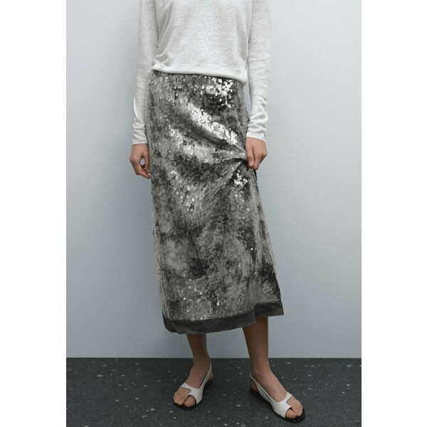 マッシモ ドゥッティ レディース スカート ボトムス SEQUINS - Maxi skirt - silver-coloured