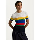 ラルフローレン レディース Tシャツ トップス STRIPED CABLE SHORT SLEEVE SWEATER - Print T-shirt - blu...