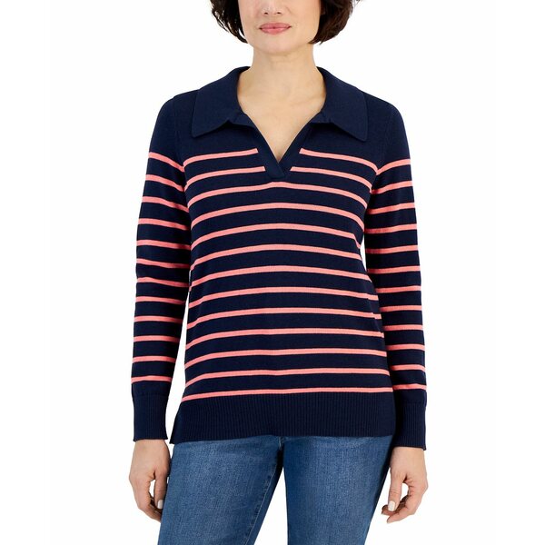 スタイルアンドコー レディース ニット セーター アウター Women 039 s Striped Collared Tunic Sweater, Created for Macy 039 s Navy Stripe