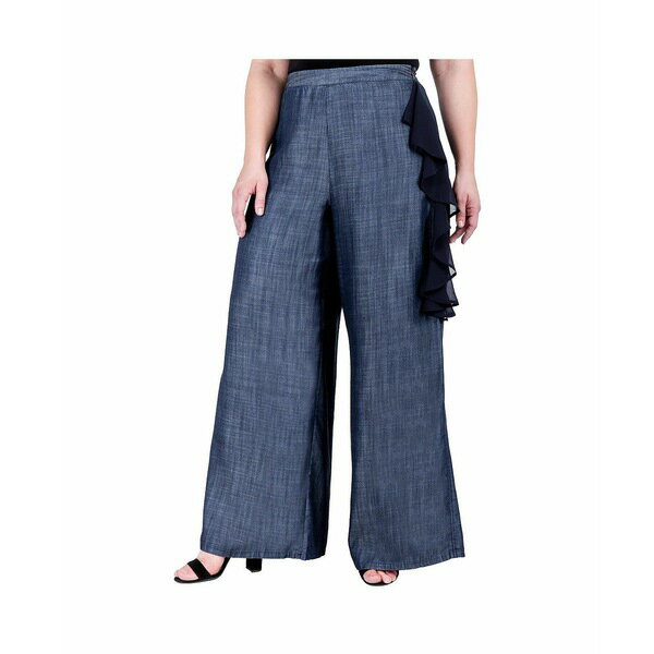 スタンダーズアンドプラクティス レディース カジュアルパンツ ボトムス Women 039 s Plus Size Tencel Side Seam Ruffle Palazzo Pants Dark blue