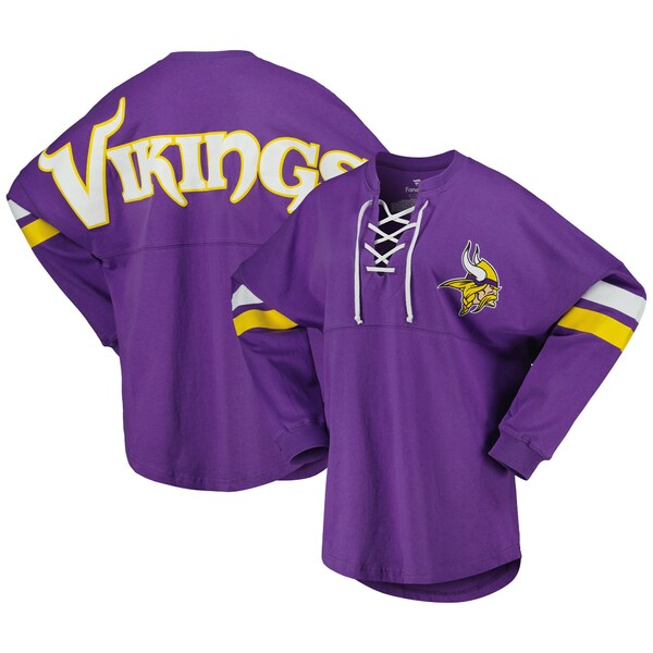 եʥƥ ǥ T ȥåץ Minnesota Vikings Fanatics Branded Women's Spirit Jersey LaceUp VNeck Long Sleeve TShirt Purple