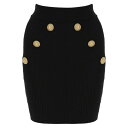 バルマン レディース スカート ボトムス Mini Skirt Buttoned Knit Black