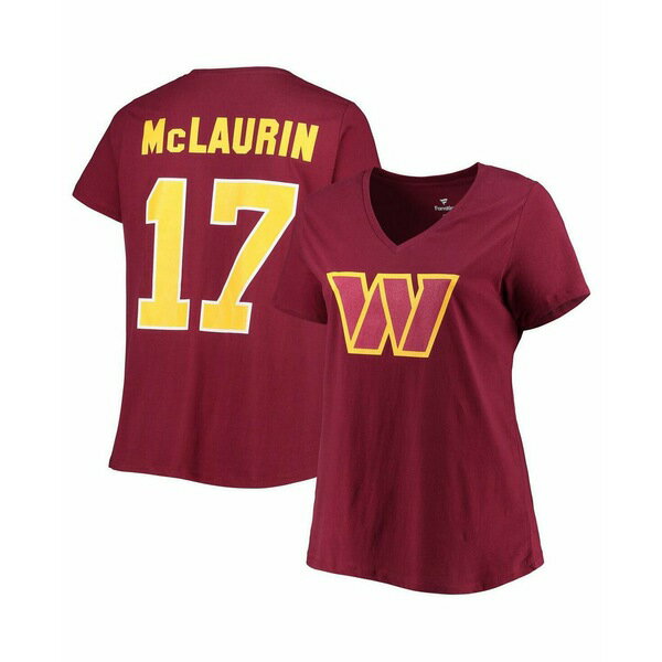 なサイズ ファナティクス レディース Tシャツ トップス Women's Branded Terry McLaurin Burgundy Washington Commanders Plus Size Player Name and Number V-Neck T-shirt Burgundy：asty ですので