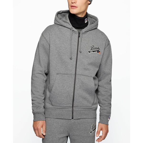 ヒューゴボス メンズ パーカー・スウェットシャツ アウター BOSS Men's Russell Athletics Zip-Up Hoodie Medium Grey