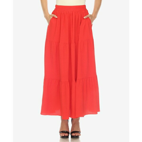 ホワイトマーク レディース スカート ボトムス Women's Pleated Tiered Maxi Skirt Red