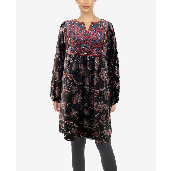 ホワイトマーク レディース ワンピース トップス Women's Paisley Flower Embroidered Sweater Dress Black