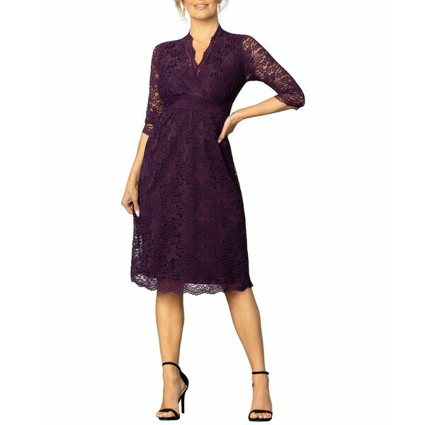 キヨナ レディース ワンピース トップス Women's Scalloped Boudoir Lace Cocktail Dress Imperial plum