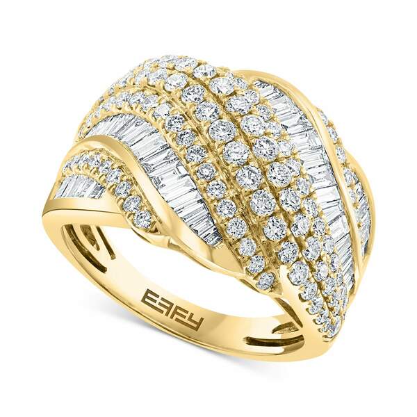 エフィー コレクション レディース リング アクセサリー EFFY&reg; Diamond Baguette & Round Diagonal Multirow Ring (1-5/8 ct. t.w.) in 14k Gold Yellow Gold