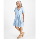 スタイルアンドコー レディース ワンピース トップス Petite Mountain Stripe Tiered Dress, Created for Macy...