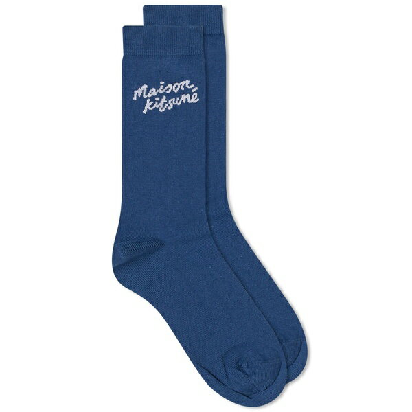 メゾンキツネ メンズ 靴下 アンダーウェア Maison Kitsun Handwriting Socks Blue