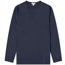 サンスペル メンズ Tシャツ トップス Sunspel Long Sleeve Crew Neck T-Shirt Blue