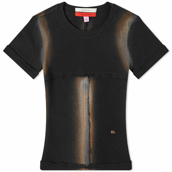 エコーズ・ラッタ レディース シャツ トップス Eckhaus Latta Thermal Lapped Baby T-Shirt Black