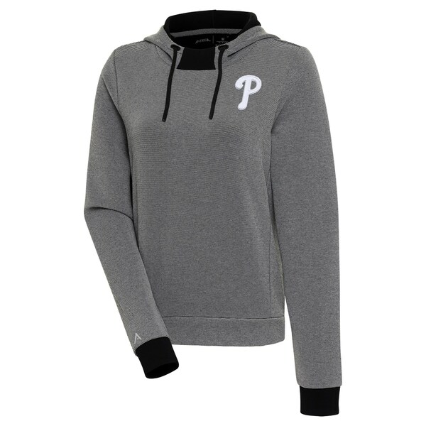 AeBOA fB[X p[J[EXEFbgVc AE^[ Philadelphia Phillies Antigua Women's Axe Bunker TriBlend Pullover Hoodie Black/White