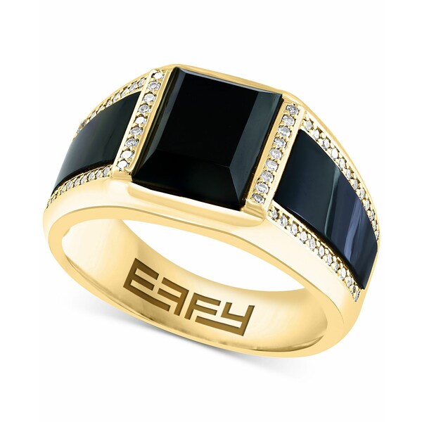 エフィー コレクション メンズ リング アクセサリー EFFY&reg; Men's Onyx & Diamond (1/4 ct. t.w.) Ring in 14k Gold-Plated Sterling Silver Gold Over Silver