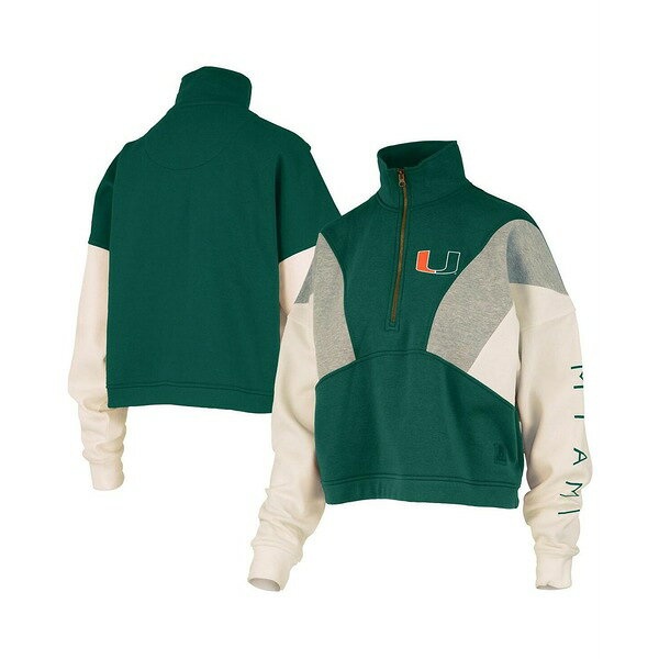 プレスボックス レディース パーカー・スウェットシャツ アウター Women's Green Miami Hurricanes Ferrara Color Block Quarter-Zip Sweatshirt Green