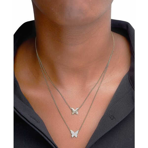 bvh fB[X lbNXE`[J[Ey_ggbv ANZT[ Diamond Pav&eacute; & Polished Butterfly Layered Pendant Necklace (1/6 ct. t.w.) in 10k Gold, 17