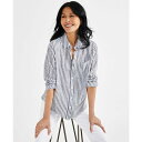 スタイルアンドコー レディース カットソー トップス Petite Linen Blend Beach Stripe Perfect Shirt, Created for Macy's Beach Stripe Blue