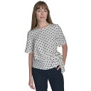 トミー ヒルフィガー レディース カットソー トップス Women's Dot-Print Tie-Front Blouse Ivory/ Midnight(4)
