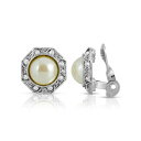 2028 fB[X sAXCO ANZT[ Gold Tone Imitation Pearl Crystal Round Button Clip Earring White