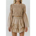 エンドレスローズ レディース カットソー トップス Women's Smocked Top with Bell Sleeves Beige