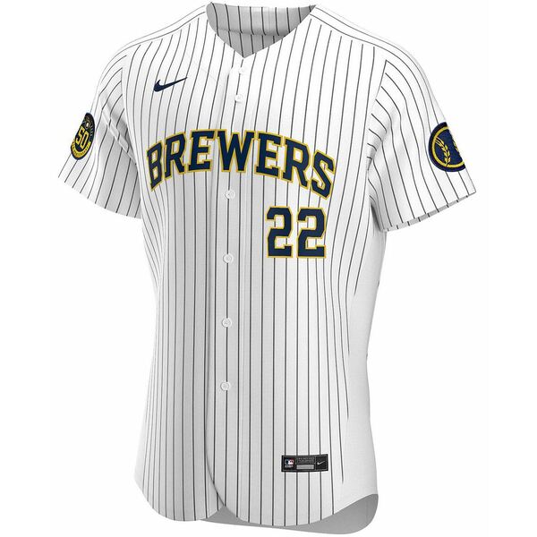 ナイキ メンズ パーカー・スウェットシャツ アウター Men's Christian Yelich White Milwaukee Brewers Alternate Authentic Player Jersey White