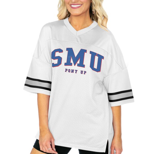 ゲームデイ レディース Tシャツ トップス SMU Mustangs Gameday Couture Women's Option Play Oversized Mesh Fashion Jersey White