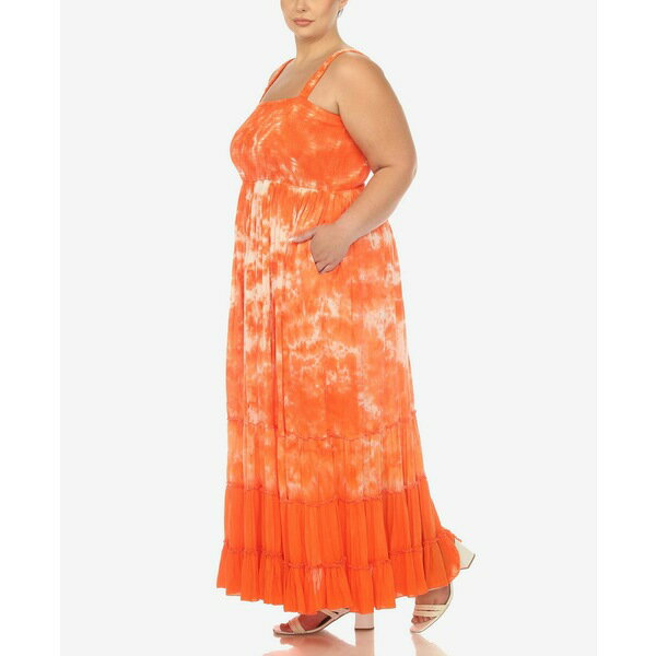 ホワイトマーク レディース ワンピース トップス Plus Size Smocked Ruffle Maxi Dress Orange
