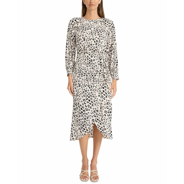 マギーロンドン レディース ワンピース トップス Women's Matte-Jersey Long-Sleeve Midi Dress Ivory/blk