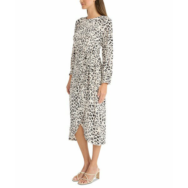 マギーロンドン レディース ワンピース トップス Women's Matte-Jersey Long-Sleeve Midi Dress Ivory/blk